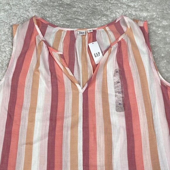 Gap Sleeveless Peplum Top Peach Multi Stripe NEW - Picture 7 of 9